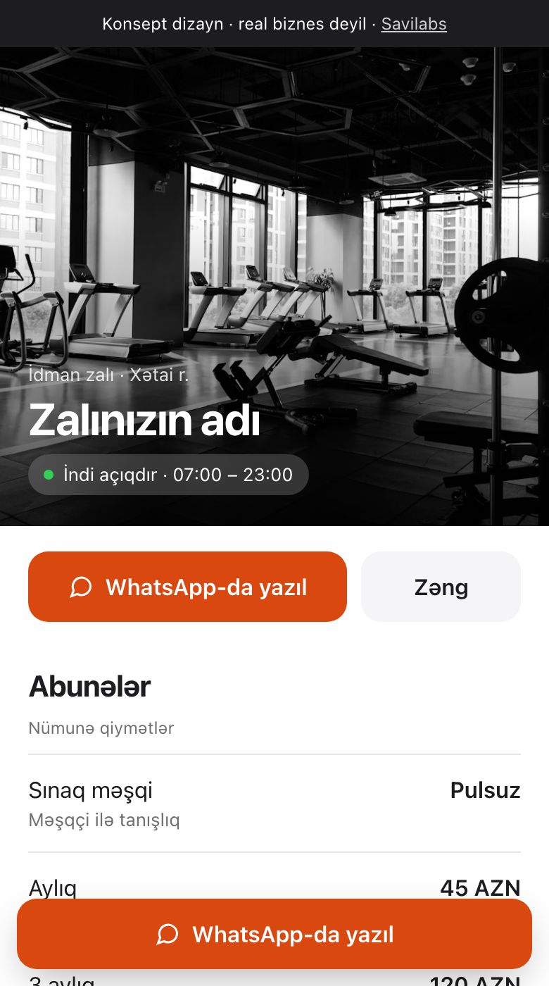 İdman zalı üçün konsept mobil saytın ekran görüntüsü
